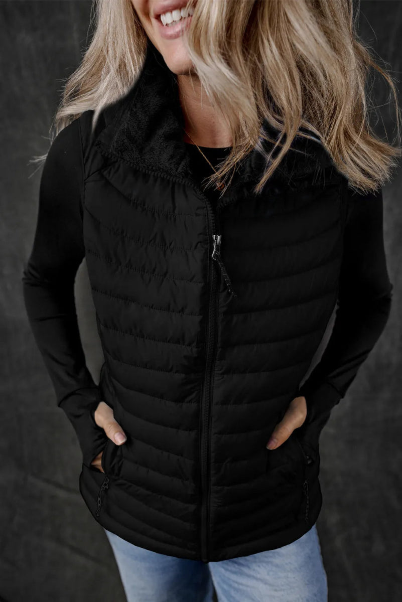 Pocketed Zip Up Vest Coat - CELIVINE