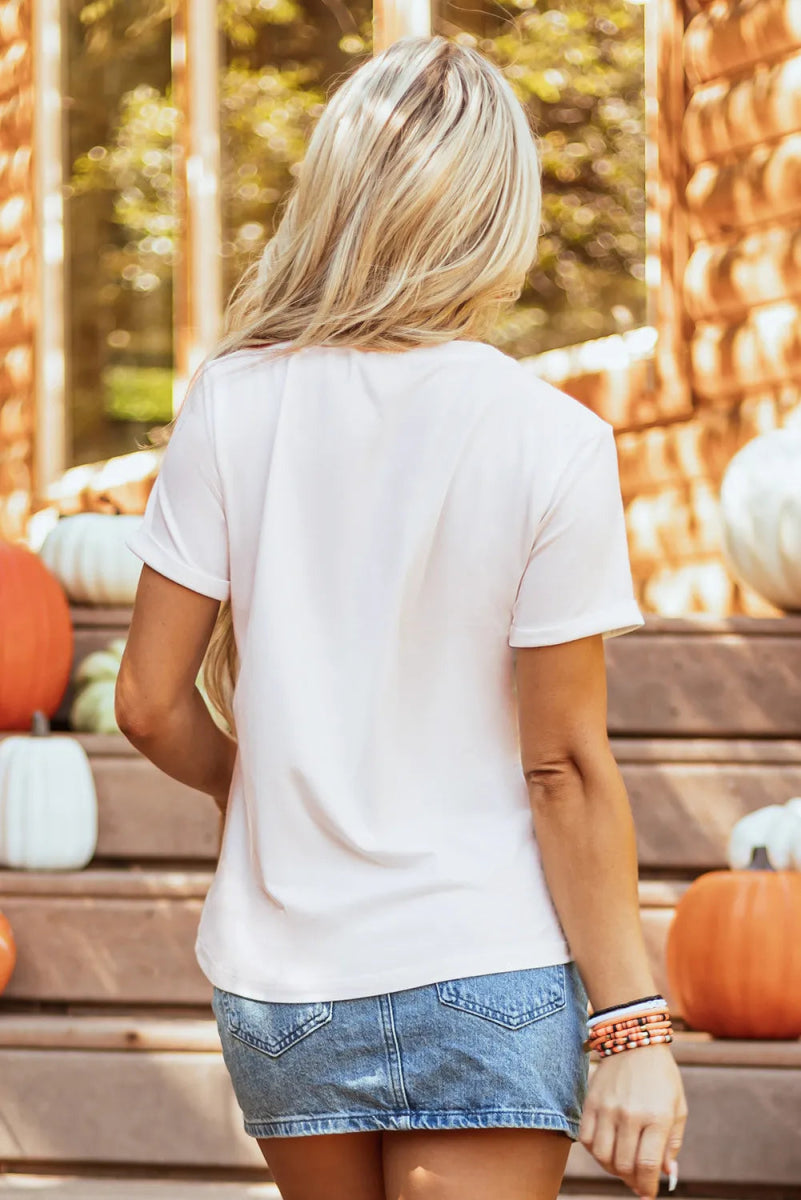 Pumpkin Round Neck Short Sleeve T-Shirt - CELIVINE