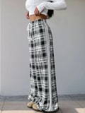Perfee Drawstring Plaid Wide Leg Pants - CELIVINE
