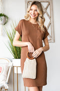 Ribbed Round Neck Short Sleeve Dress - CELIVINE