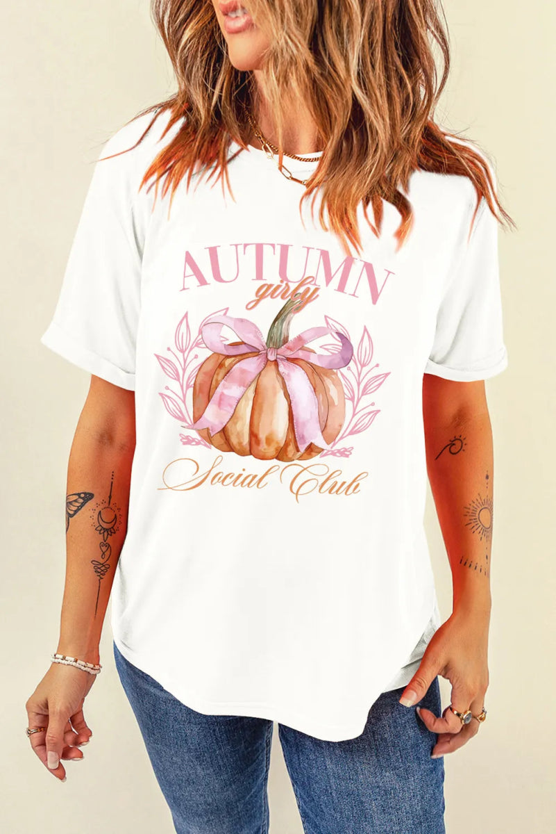 Pumpkin Graphic Round Neck Short Sleeve T-Shirt - CELIVINE