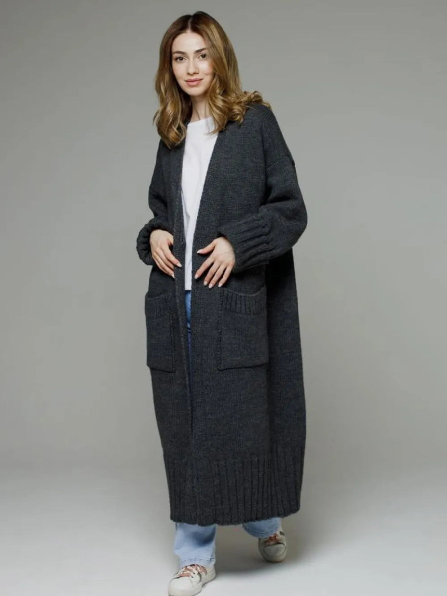 Pocketed Open Front Dropped Shoulder Cardigan - CELIVINE