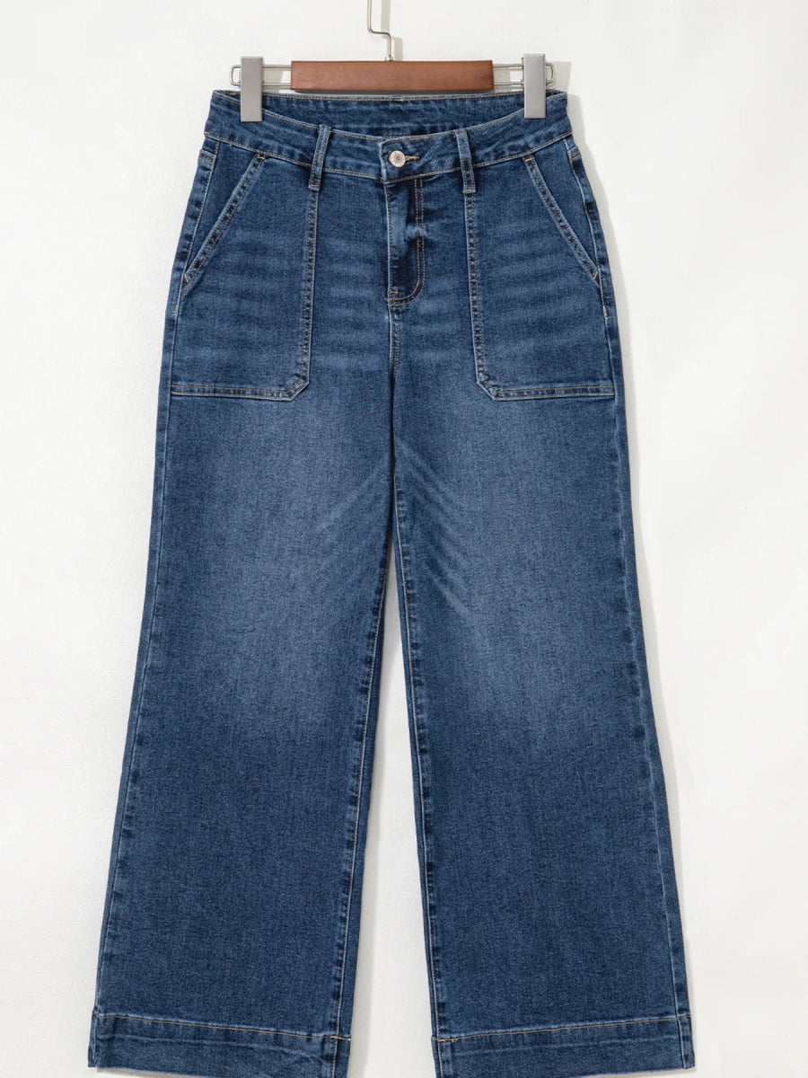 Cropped High Rise Wide Leg Jeans - CELIVINE