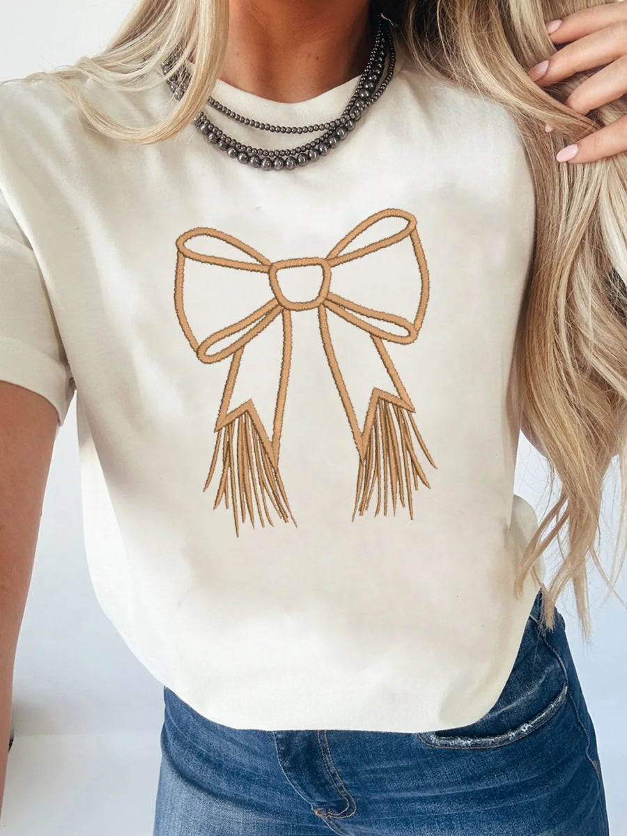 Bowknot Western Round Neck T Shirt - CELIVINE