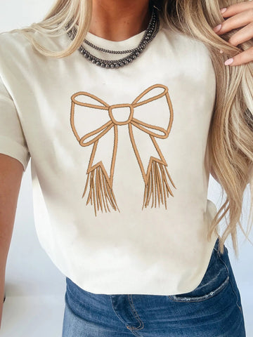 Bowknot Western Round Neck T Shirt - CELIVINE