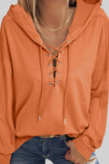 Lace Up Long Sleeve Hoodie - CELIVINE