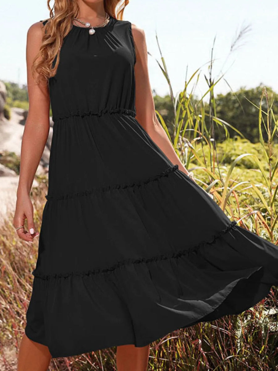 Frill Tiered Midi Dress - CELIVINE