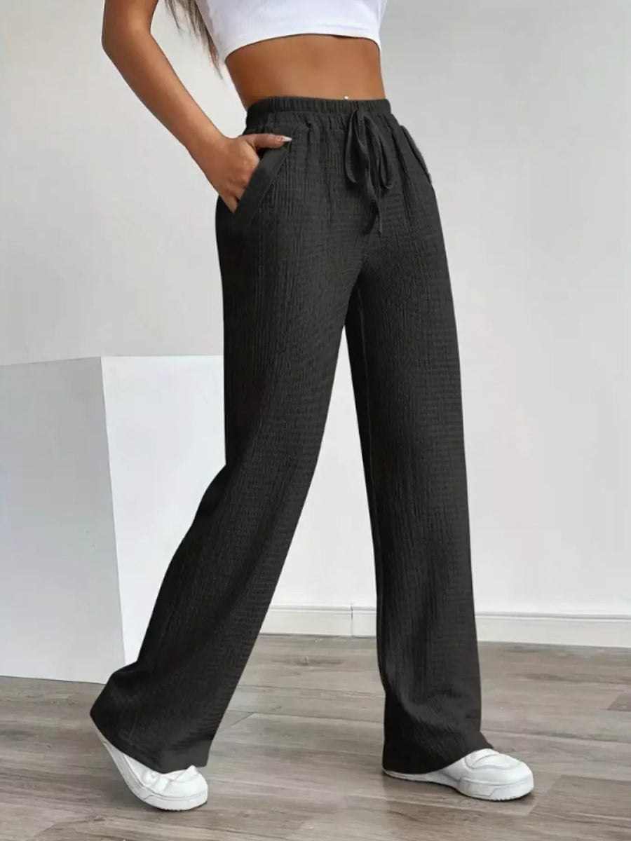 Texture Wide Leg Pants - CELIVINE