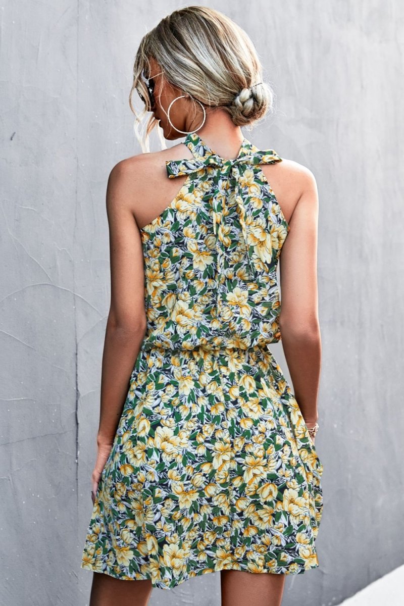 Floral Tied Sleeveless Mini Dress - CELIVINE