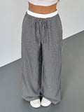 Striped Wide Leg Drawstring Pants - CELIVINE