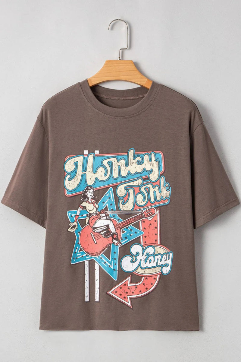 Graphic Crew Neck Western Short Sleeve Tee - CELIVINE