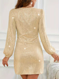 Sequin V - Neck Long Sleeve Dress - CELIVINE