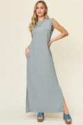 Double Take Full Size Texture Mock Neck Sleeveless Maxi Dress - CELIVINE