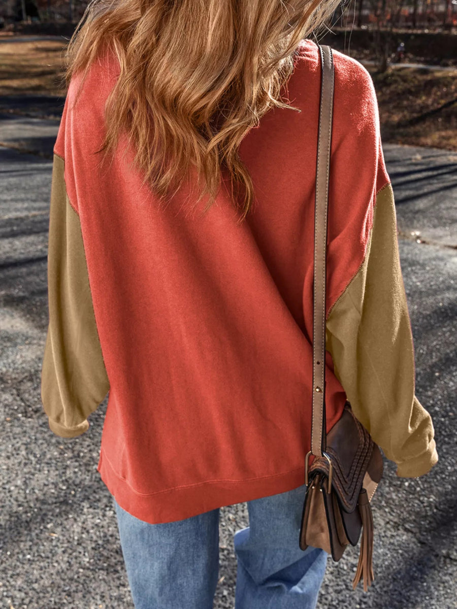 Halloween Glitter Ghost Patched Pattern Color Block Sweatshirt - CELIVINE