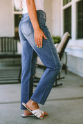 Distressed Straight Jeans with Pockets - CELIVINE