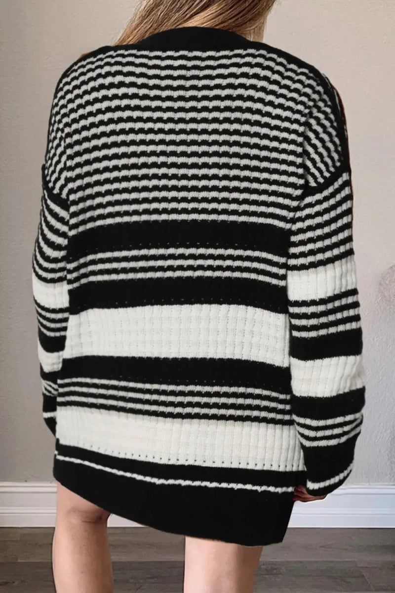 Striped Button Down Cardigan - CELIVINE