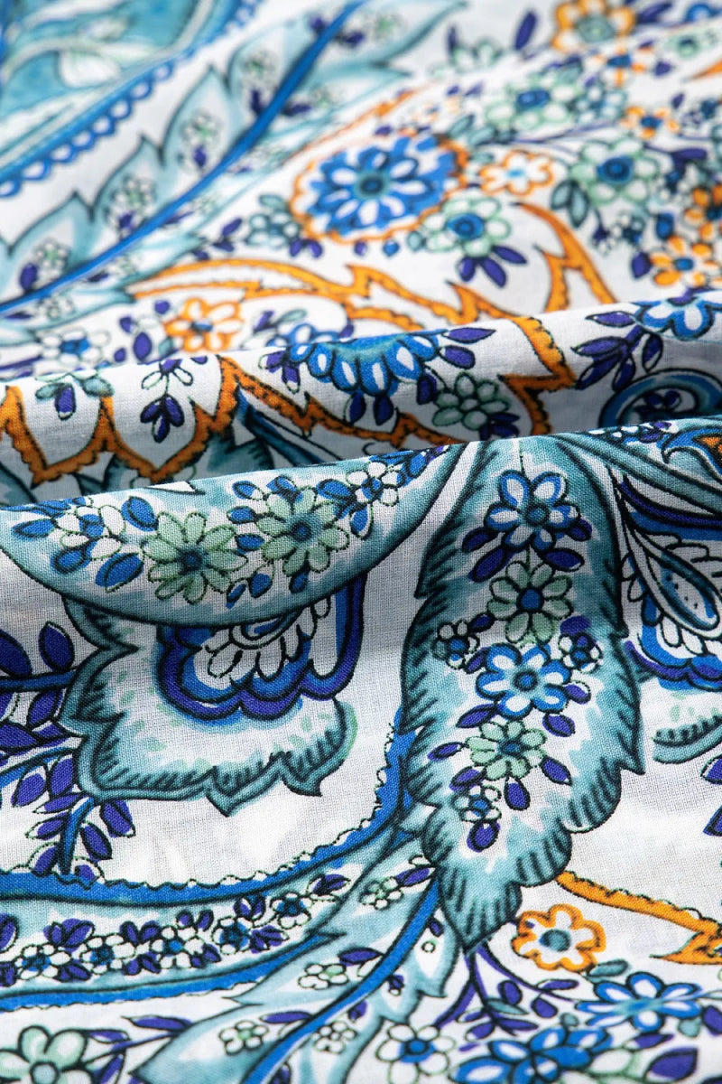 Paisley Floral V Neck Short Sleeve Mini Dress - CELIVINE