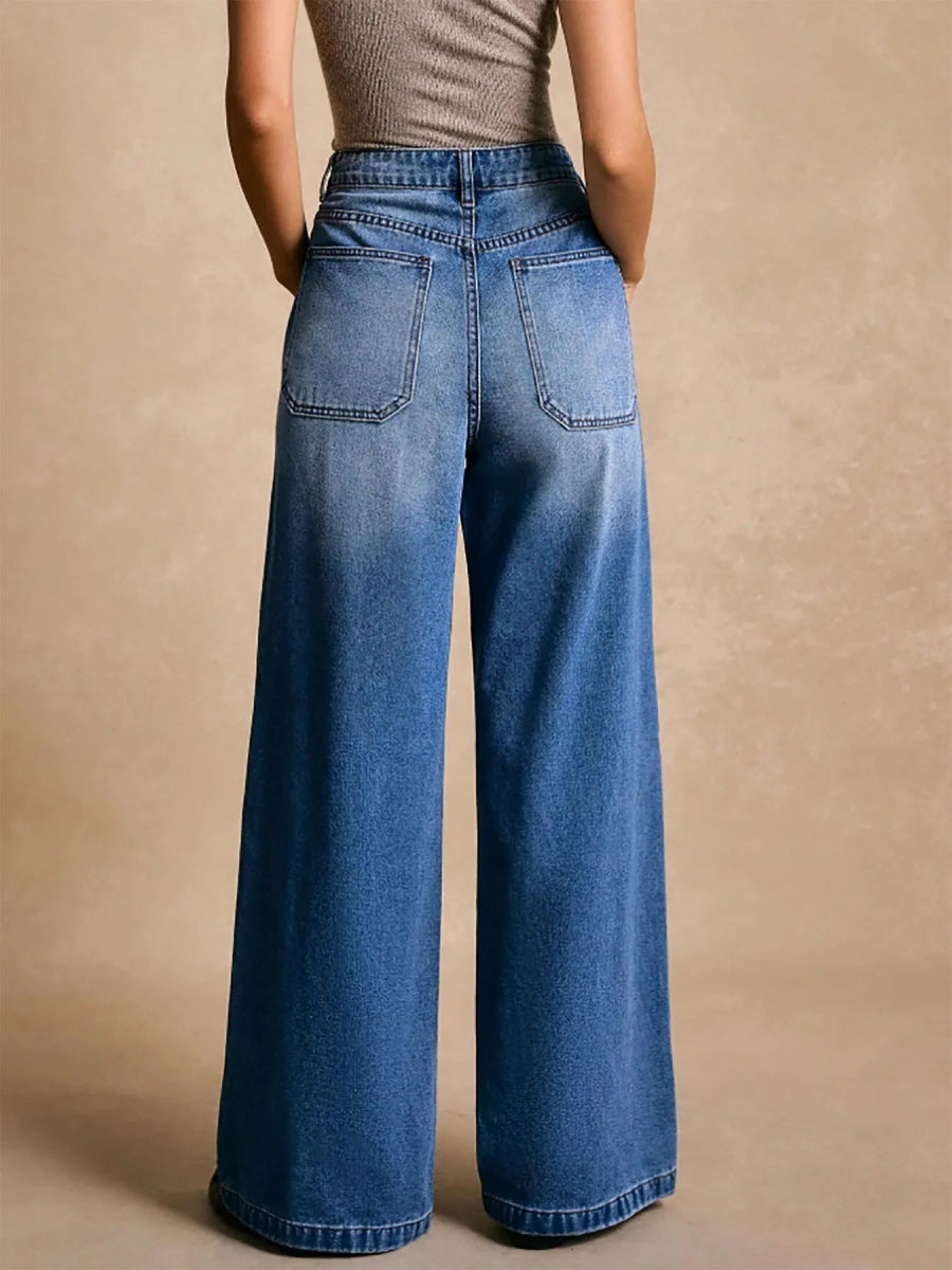 High - Waisted Wide - Leg Pocket Jeans - CELIVINE