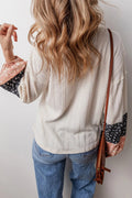 Color Block Tie Neck Long Sleeve Top - CELIVINE