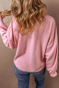 Pocketed Half Button Long Sleeve Sweatshirt - CELIVINE