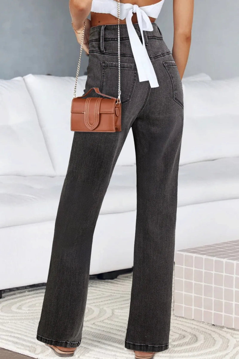 High - Waisted Wide - Leg Vintage Wash Jeans - CELIVINE