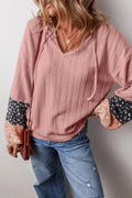 Color Block Tie Neck Long Sleeve Top - CELIVINE