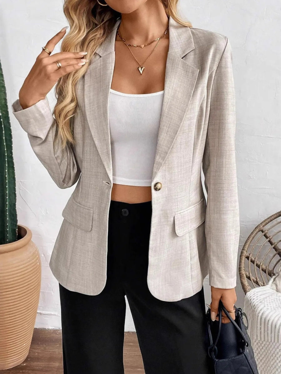 One Button Lapel Collar Blazer - CELIVINE