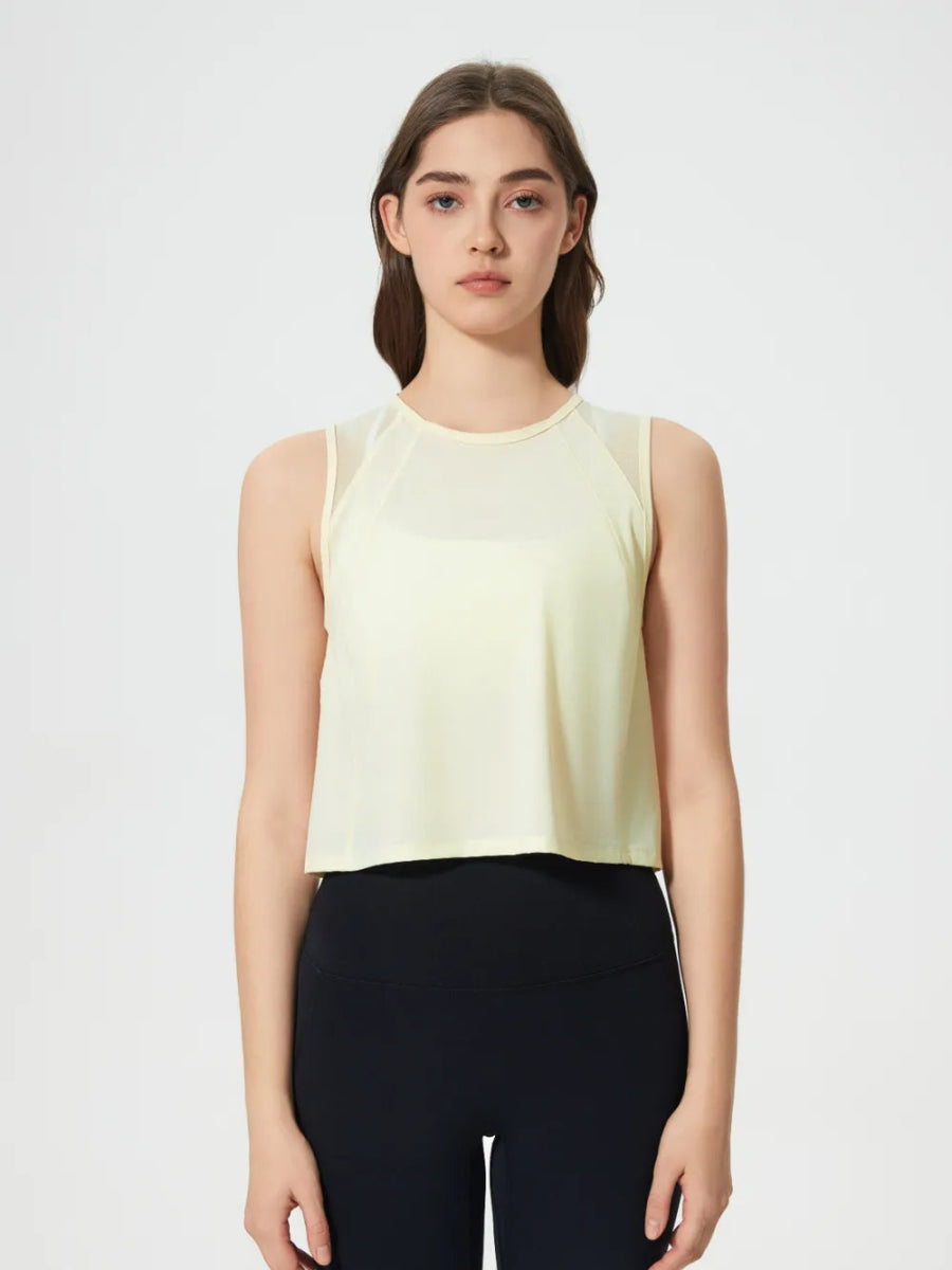 Round Neck Cropped Active Tank - CELIVINE