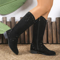 Studded Mid - Calf Boots with Side Zipper Closure - CELIVINE
