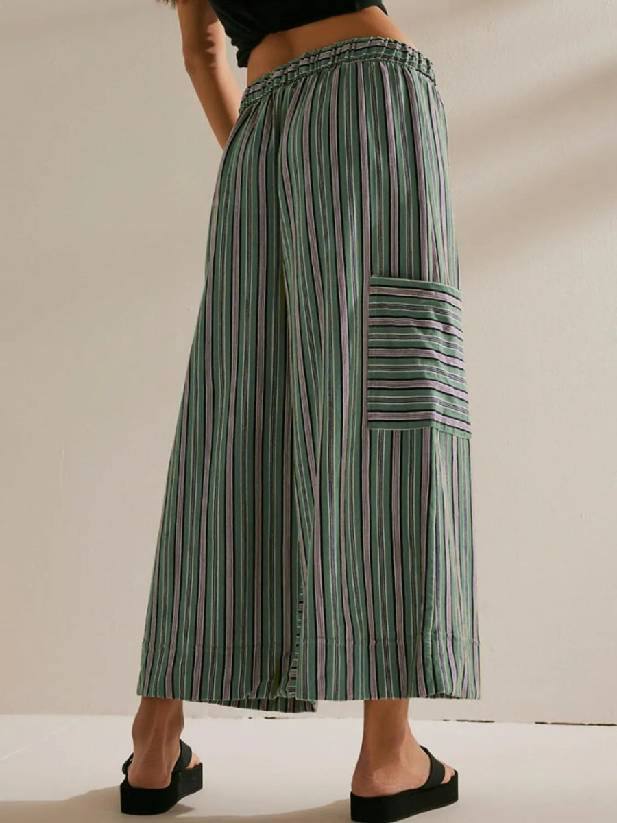 Contrast Striped Wide leg Pants - CELIVINE