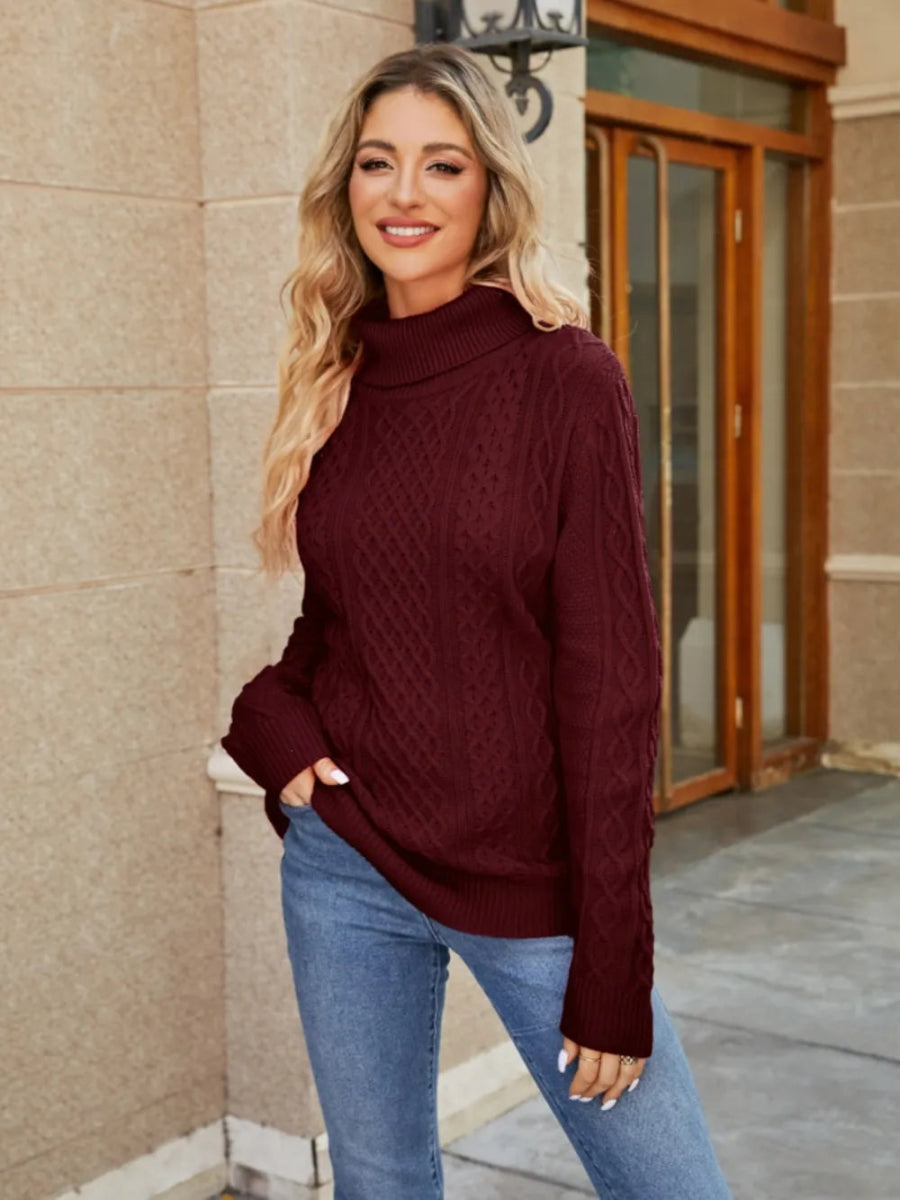 Cable - Knit Mock Neck Sweater - CELIVINE