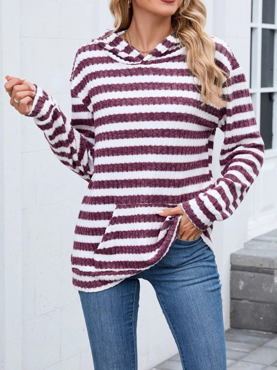Striped Dropped Shoulder Hoodie - CELIVINE