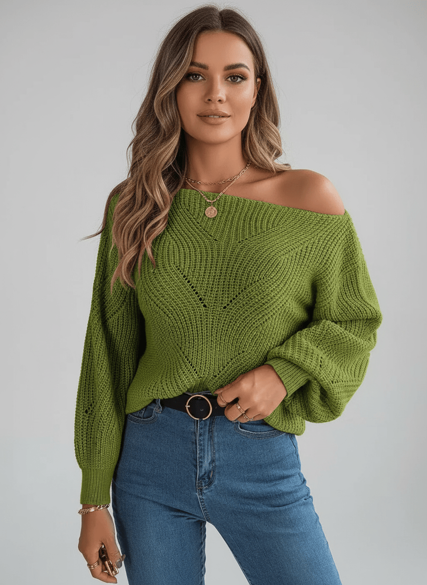 Openwork Long Sleeve Sweater - CELIVINE