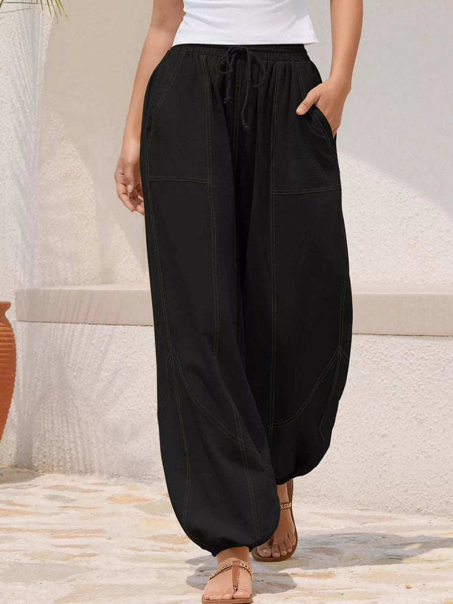 Wide Leg Drawstring Pants - CELIVINE