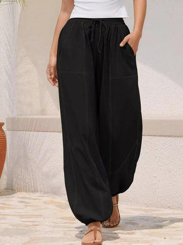 Wide Leg Drawstring Pants - CELIVINE