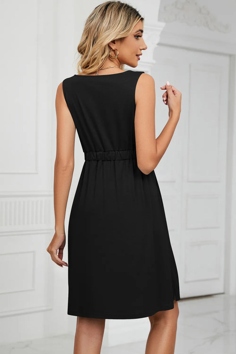 Buttoned Wide Strap Mini Dress - CELIVINE