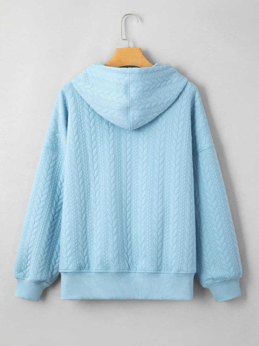 Drawstring Textured Baggy Solid Hoodie - CELIVINE