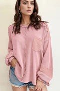 Exposed Seam Round Neck Long Sleeve Sweatshirt - CELIVINE