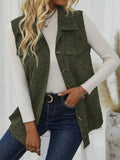 Button Up Collared Neck Vest Coat - CELIVINE