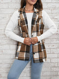 Plaid Button Down Vest Coat - CELIVINE