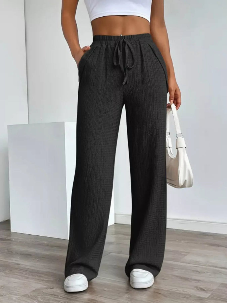 Texture Wide Leg Pants - CELIVINE