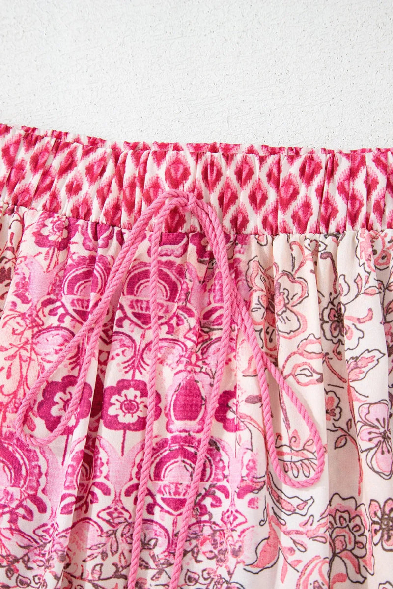 Printed Tassel Drawstring High Waist Maxi Skirt - CELIVINE