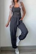 Cutout Square Neck Wide Strap Active Jumpsuit - CELIVINE