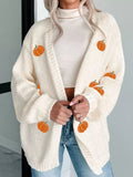 Halloween Pumpkin Embroidered Knit Cardigan - CELIVINE