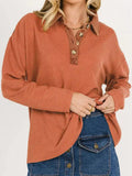 Long Sleeve Thermal Knit Polo Top - CELIVINE
