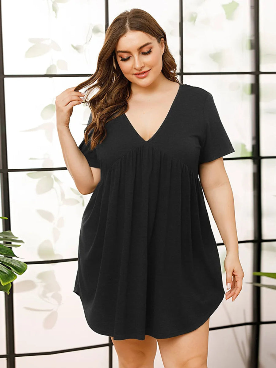 V - Neck Short Sleeve Lounge Dress - CELIVINE