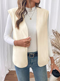 Full Size Open Front Vest Coat Plus Size - CELIVINE