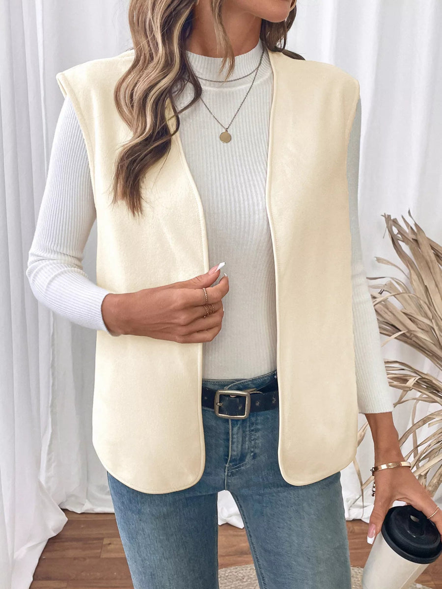 Full Size Open Front Vest Coat Plus Size - CELIVINE