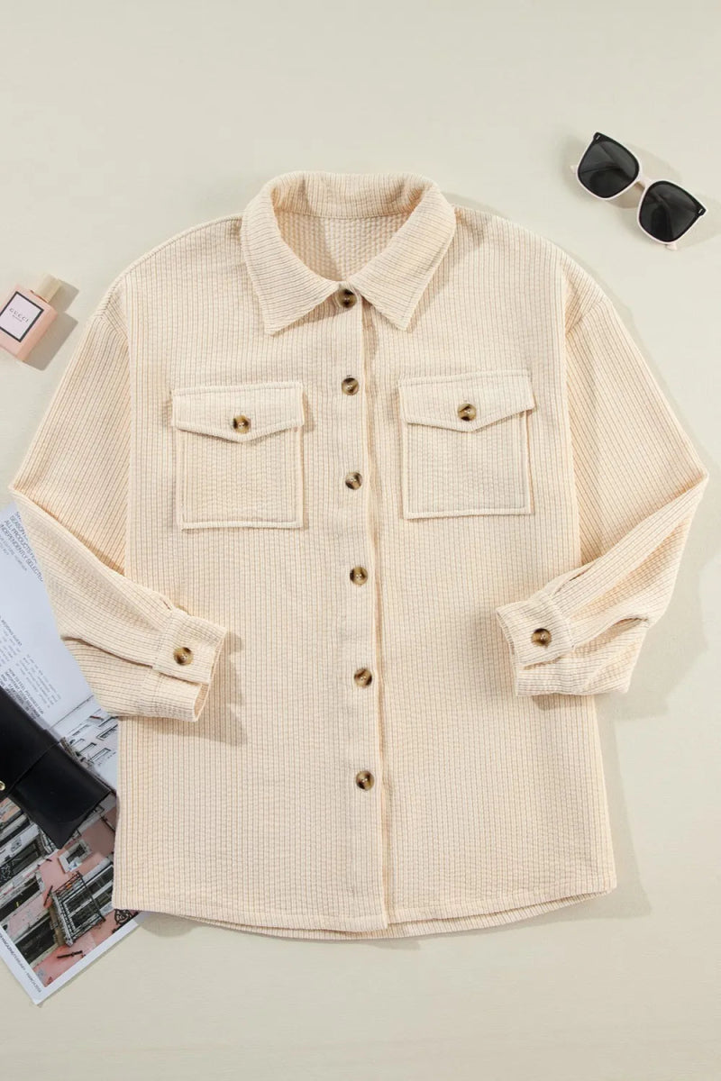 Pocketed Button Up Dropped Shoulder Shacket - CELIVINE