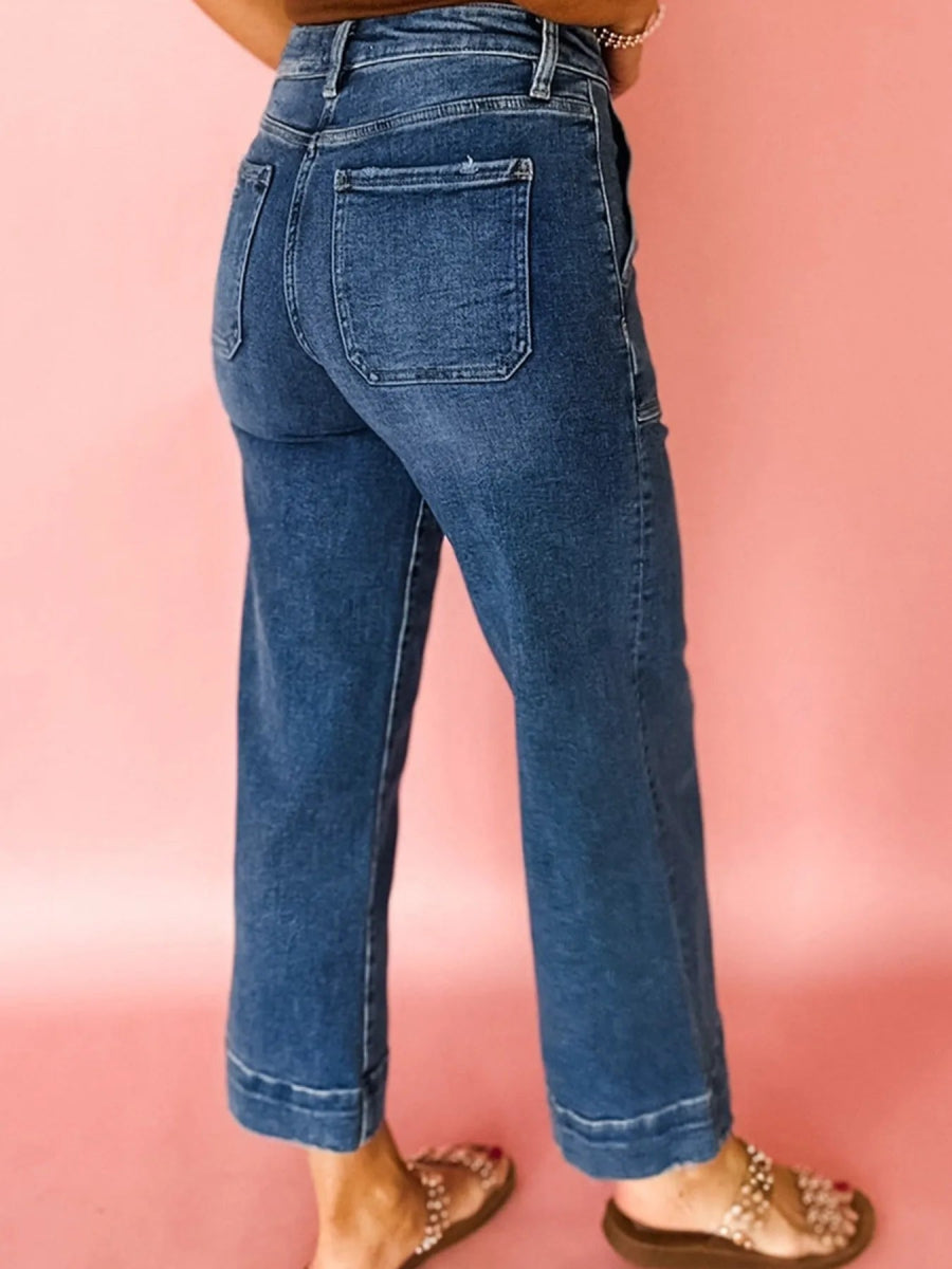 Cropped High Rise Wide Leg Jeans - CELIVINE